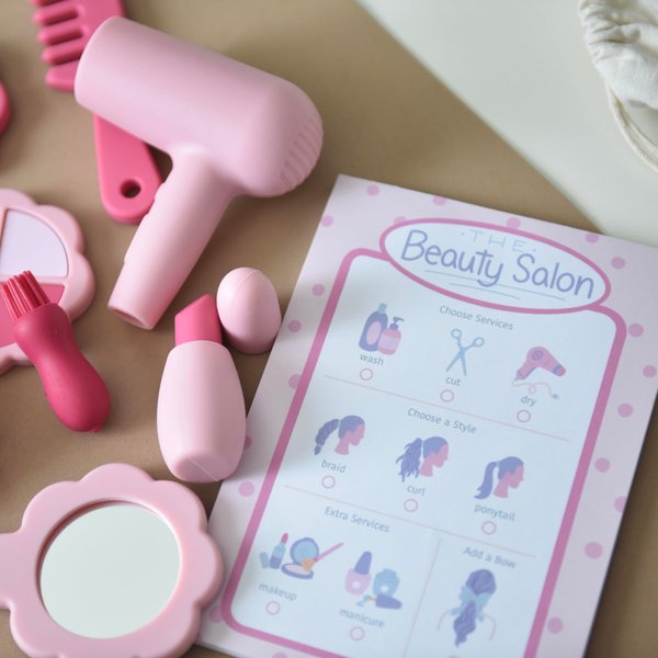 Silicone Pretend Play Makeup Set for Kids – Pink Little Girls Beauty Kit, Washable Kids Play Hair Salon Playset for Birthday and Christmas, Beauty Salon Set with Bag for Children and Toddlers