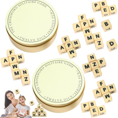2PCS The Crossword Solitaire Game, Twelve Dice Letters Dice Game, Fun Travel Crossword Solitaire Dice Game, Creative Game English Letter Dice