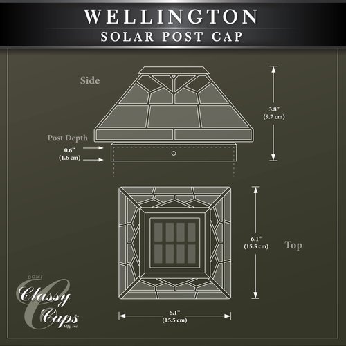 Classy Caps WG322 Stained Glass Wellington Solar Post Cap, 5" x 5"
