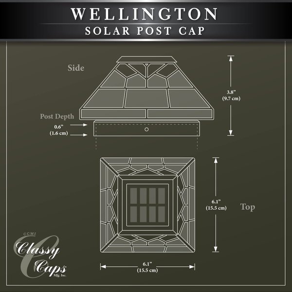 Classy Caps WG322 Stained Glass Wellington Solar Post Cap, 5" x 5"