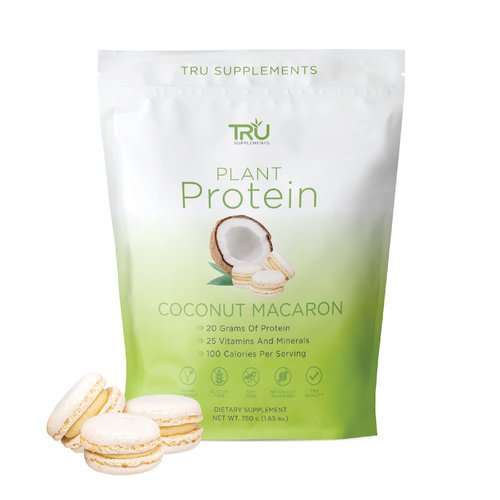 TRU Plant Based Protein Powder, BCAA, EAA, 20g Vegan Protein, 100 Calories, 27 Vitamins, No Artificial Flavors 25 Servings (Coconut Macaron)
