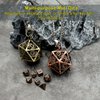 Haxtec Mini Metal DND Dice Set with Hollow Necklace Dice Case Antique Tiny Metal Dice Set D&D Keychain Portable 7PCS Dice Set