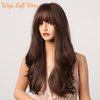 Honygebia Dark Brown Wig with Bangs - Long Wavy Brunette Wigs for Women, Chocolate Brown Synthetic Heat Resistant Hair, Natural Looking Long Brown Wig - Best Wigs for Halloween/Christmas/Party