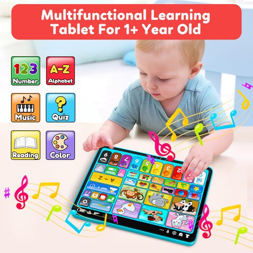 Learning Tablet for Toddlers 1-3 Trilingual Learning Toys with Music & Sound, Montessori Speech Therapy Toys for 1 Year Old Boy Girl Musical Baby Toys 12-18 Months STEM Toddler Toys Age 1-2 2-3 Gifts