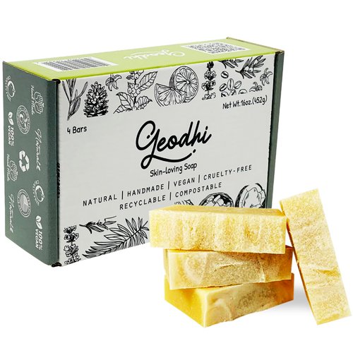 Geodhi, Handmade Vegan Cold Process Soap with Premium Essential Oils, Great for Acne, and Dry Skin - Set of 4 Both Women and Men Soap Bar-. (Avocado-Rosemary)