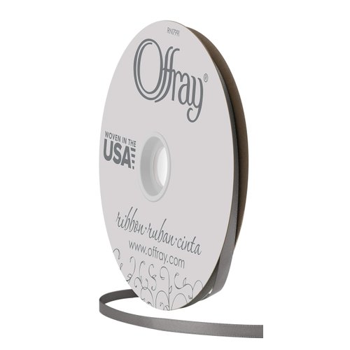 Offray 1/4" Wide Double Face Satin Ribbon, 100 Yards, Pewter Gray