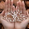 Foyte Crystal Bride Wedding Hair Comb Flower Bridal Headpieces Rhinestone Leaf Hair Pieces Pearl Hair Vines Bridesmaid Side Combs Hair Accessories for Women (gold flower)