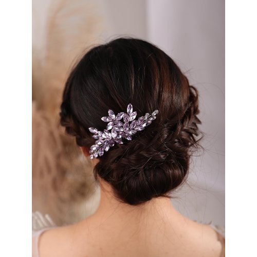 BERYUAN Women Girls Bridal Purple Crystal Rhinestone Wedding Hair Comb Teardrop Rhinestone Wedding Headpiece Silver Gold Wedding Hair Accessories Bridal Headband for Brides Bridesmaid (purple)