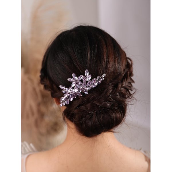 BERYUAN Women Girls Bridal Purple Crystal Rhinestone Wedding Hair Comb Teardrop Rhinestone Wedding Headpiece Silver Gold Wedding Hair Accessories Bridal Headband for Brides Bridesmaid (purple)
