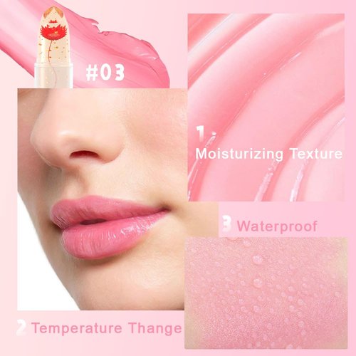 BINGBRUSH Crystal Flower Jelly Color Changing Lipstick,Long Lasting Lip Care Moisturizer Lip Balm Magic Color Change Lip Gloss Lip Tint Stain Matte Makeup Lipstick (03#Red flower)