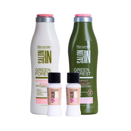 Recamier Professional Salon In Hair Care Treatment Set Organic Shampoo and Conditioner Sulfate Free 10.1 OZ + 2 Nano Keratin Shots