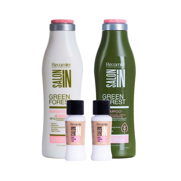 Recamier Professional Salon In Hair Care Treatment Set Organic Shampoo and Conditioner Sulfate Free 10.1 OZ + 2 Nano Keratin Shots