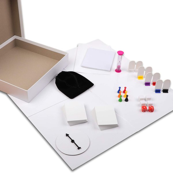 Madanar Blank Create Your Own Board Game Kit DIY 143 Piece Set - Perfect for School Projects: Player Pieces, Spinner, Playing Cards, Dice, Sand Timer, Pawns, Storage Box, and More - Fun for Family