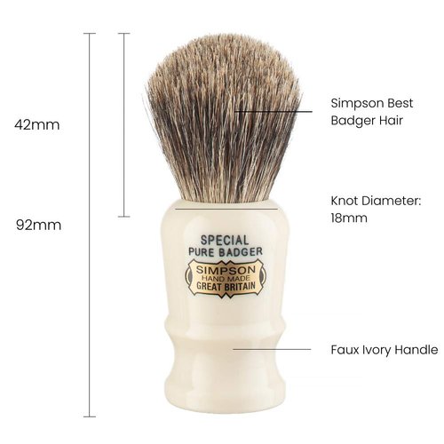 Simpsons Special Pure Badger Hair Shaving Brush With Imitation Ivory Handle
