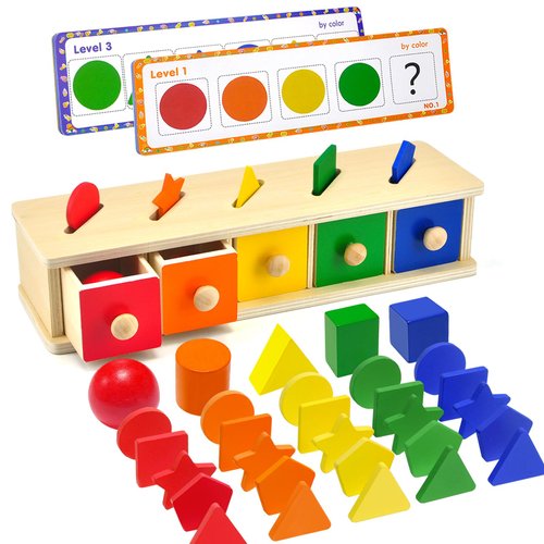 ACROFEK Montessori Toys for 1 2 3 4 5 Year Old, Shape Sorter. Color Sorting Toys Wooden Toys Matching Geometric Blocks, Montessori Toys & Toddler Learning Toys