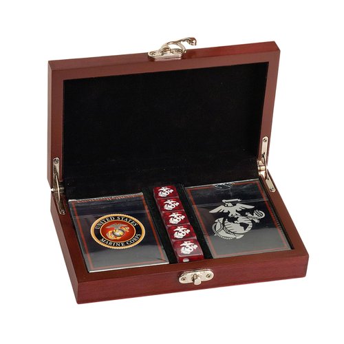 Marine Corps Gift Set | Playing Cards with USMC Dice | Officially Licensed Deck & EGA Dice | Great Gift for Marines | USMC Card & Dice Set