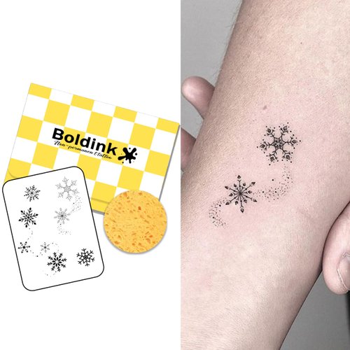 Boldink Semi-permanent tattoos, realistic fake tattoos, last 7-15 days, waterproof non-reflective temporary tattoo stickers, cruelty-free, uniquely designed exquisite packaging（Snowflake）