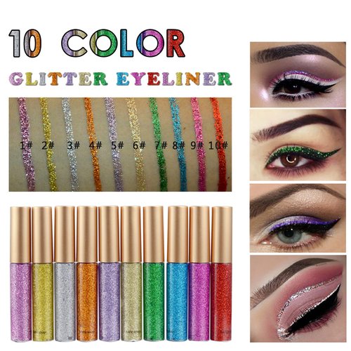 DekRion Glitter Eyeliner,Red Giltter Eyeliner, Long-lasting Waterproof Eyeliner Eye Glitter Makeup, Silver, Gold, Purple Green High-pigmented Colorful Glitter Eyeliner Liquid