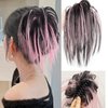 Claw Clip Messy Hair Piece Tousled Updo Messy Hair Bun Hair Scrunchies Synthetic Wavy Curly Chignon Hair Extension Ponytail Hairpieces for Women (Balck mixed Pink)