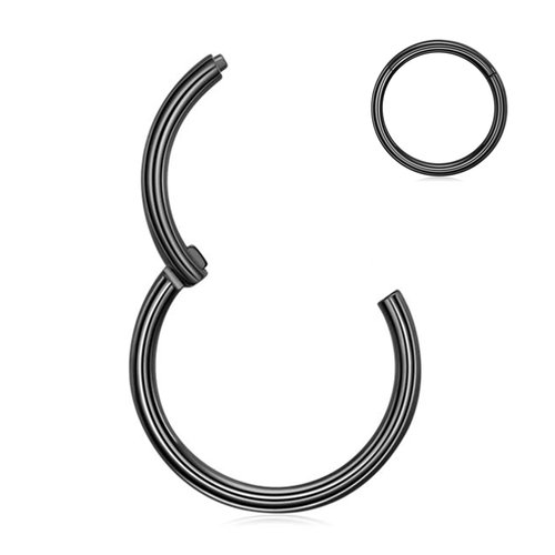 Ldurian Hypoallergenic Nose Ring Hoops - 14G 8mm Black Plated 316L Surgical Steel Septum Cartilage Ring - Body Piercing Lip Rings Jewelry