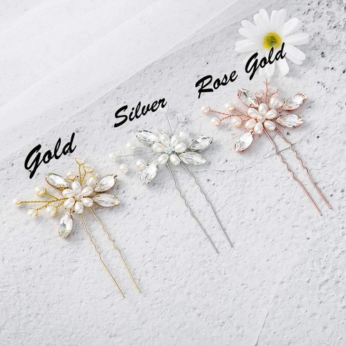Catery Flower Bride Wedding Hair Pins Crystal Pearl Hair Set Jewelry Headpieces Bridal Decorative Hair Accessories for Women Pack of 2 (Gold)