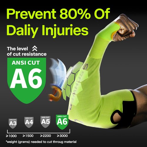 Schwer ANSI A6 Cut Resistant Arm Sleeves for Men&Women Work, Arm Protectors for Thin Skin and Bruising, 18 inch Gardening Sleeves, Arm Guards for Biting, Cutting Metal, Repairing (1 Pair, Yellow)