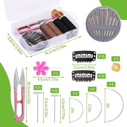 120 pcs Hair Extension Clips, Complete Hair Extensions Clip Wig Making Set, Wig Clips for Hair Extensions Include Hair Sewing Needles and Threads