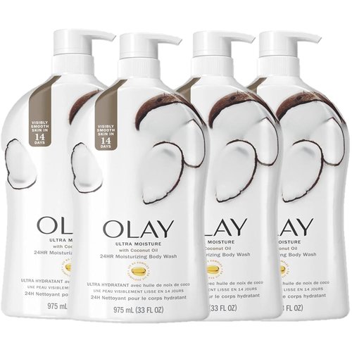Olay Ultra Moisture Body Wash for Women, Coconut Oil Scent, 33 fl oz (Pack of 4)