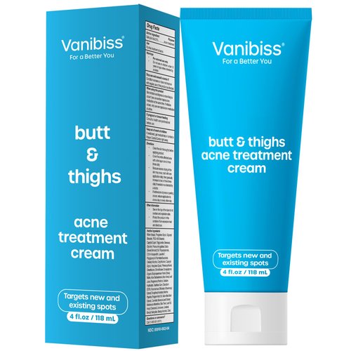 Vanibiss Butt & Thighs Acne Treatment Cream - Reduce Butt Acne, Pimples & Zits - Buttocks Acne Cream - Butt Acne Clearing Lotion - Butt Cream for Bum Acne - 2% Salicylic Acid for Acne Prone Skin (4oz)
