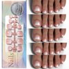 Maigitur Toe Nail Tips - Short Gradient Toenail Press Ons, 120Pcs Brown White Ombre Soft Gel Toe Nail Tips, Soak Off Press On Toenails Square Fake Toes for Women Girls Manicure