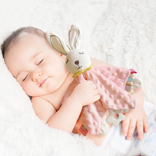 Upalupa Baby Stuffed Animal Security Blanket with Colorful Textured Tags Soothing Sensory Teether Toy Super Soft Plush Infant Taggy Blanket Minky Dot Lovey Puppy Security Blanket for Nowborn