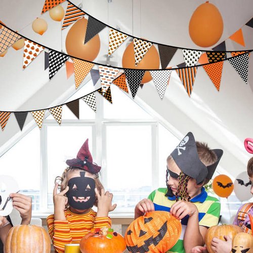 Fabric Halloween Pennant Banner for Halloween Outdoor Indoor Decorations, Vintage Halloween Banner for Holiday Decors, Halloween Bunting Garland Banner for Birthday Party Supplies