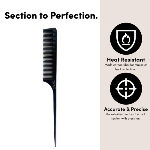 Pin Tail Comb by The Hair Shop, Premium Ergonomic Black Pin Rat Tail Carbon Fiber Heat Resistant Teasing Combs with Pintail (Black) 3 Pack w/FREE Shark Clip