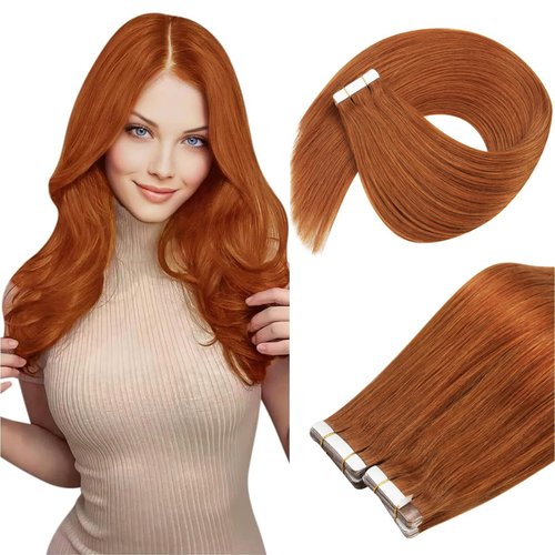 Ve Sunny Tape in Human Hair Extensions Copper Real Hair Extensions Tape ins Pu Tape on Natural Hair Extensions Copper 50g 20pcs 16inch