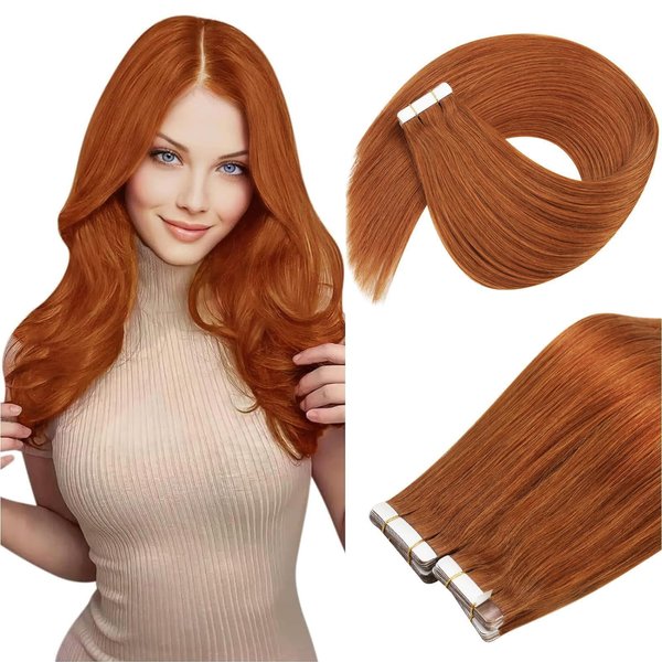Ve Sunny Tape in Human Hair Extensions Copper Real Hair Extensions Tape ins Pu Tape on Natural Hair Extensions Copper 50g 20pcs 16inch