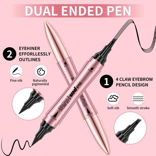 2024 New Magic Microblading Eyebrow Pencil,2-In-1 Dual-Ended Eyeliner And Eyebrow Pen with 4-Fork-Tip, Precise Brow Pen for Natural, Long-Lasting and Waterproof Eye Brow Pencils for Women(Grey)