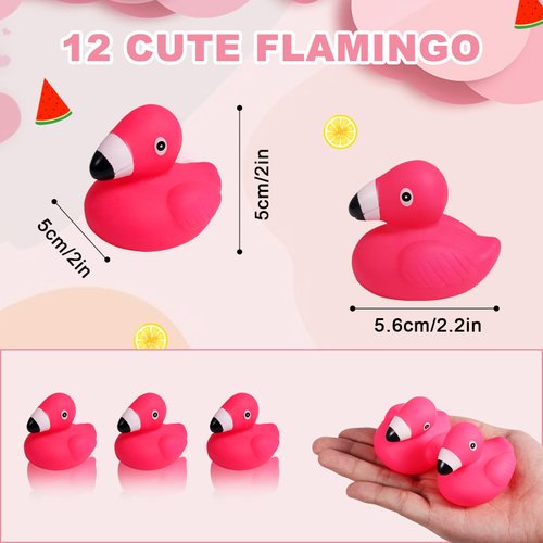 TOYMIS 12pcs Flamingo Rubber Duck, Cute Float Rubber Duck Rubber Ducks Bath Toys Bathtub Duckies Mini Rubber Ducks for Shower Birthday Party Favors Home Decoration Classroom Prizes