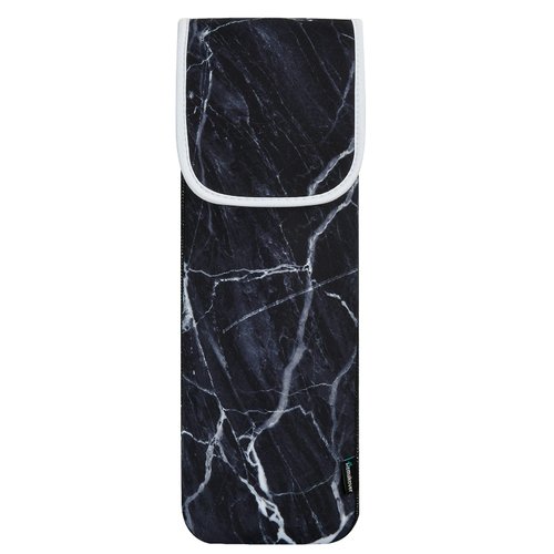 Heat Resistant Neoprene Curling Iron Cover Bag, Universal Curling Iron Cover Sleeve, Flat Iron Curling Wand Travel Case Pouch for Travel, Gym, or Home, 15 x 5 Inches (Black Marble Pattern)
