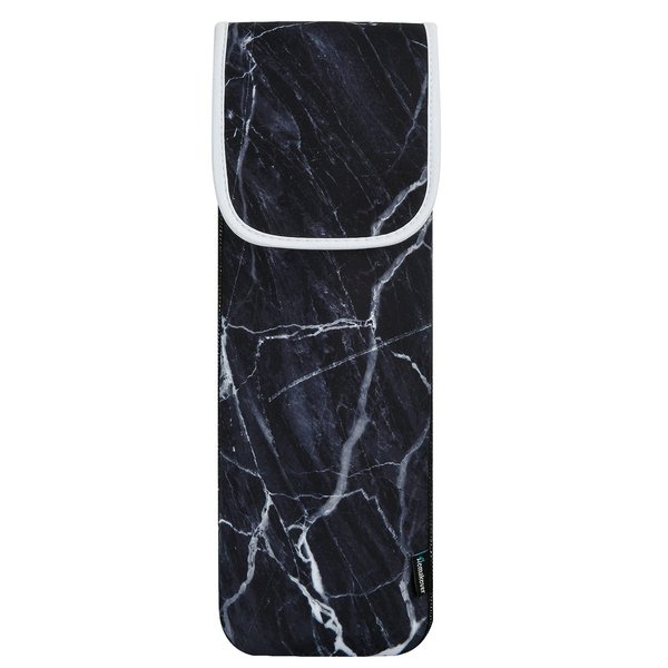 Heat Resistant Neoprene Curling Iron Cover Bag, Universal Curling Iron Cover Sleeve, Flat Iron Curling Wand Travel Case Pouch for Travel, Gym, or Home, 15 x 5 Inches (Black Marble Pattern)