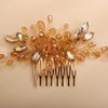 Rumtock Champagne Rhinestones Beads Gold Hair Comb Side Headpiece for Wedding Brides Women Girls Handmade Hair Accessories (Champagne)