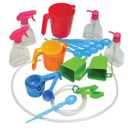 Constructive Playthings Measure and Pour Water Play Preschool Science Kit, Water Table Accessories, Educational Toy for Kids, Classroom Supplies, 34-Piece Set, Toddler Toys for 3 Years and Older