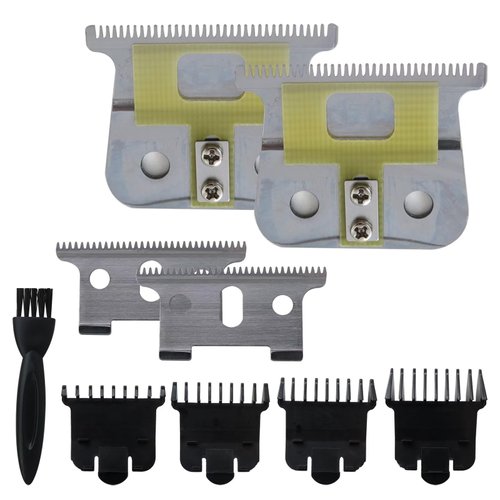 Upgraded 2 Pack T outliner Blade Hair Clipper/Trimmer Replacement Blades for Andis T Outliner Clipper, for GTX Trimmer (Silver Steel T Blade + Silver Steel Blade)