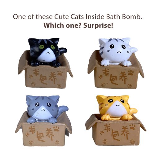 1 Bubble Bath Bomb for Kids with Surprise Toy Inside CAT in The Box - All Natural Safe for Sensitive Skin with Olive & Coconut Oil and Sweet Candy Crush Scent - Comes in Giftable Box