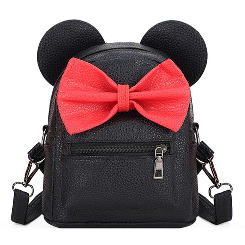 Sunwel Fashion Girls Mini Backpack Purse Mouse Ear Polka-dot Sequin Bow Convertible Backpack to Crossbody Bag for Women (black, W8.7 x H10)