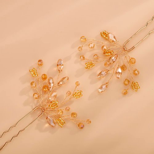 Kercisbeauty Wedding Hair Pins Crystal Hair Accessories for Women Girls Bridal Hair Clips Brides Bridesmaid Hair Dress 2pcs (Champagne Beads)