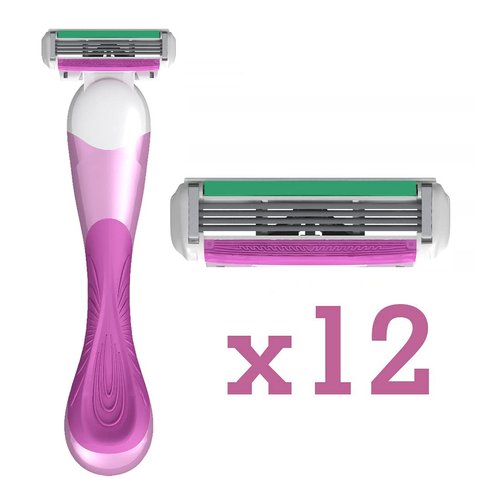 ShaveMOB 4-Blade Women's Razor Kit (Flex Head Handle + 12 Refills) - The Purist Shaving Kit
