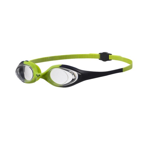 Arena Unisex Youth Spider Junior Swim Goggles Girls and Boys Ages 6 to 12 No Fog Non-Mirror Lens Easy to Adjust Strap No Leak, Navy/Clear/Citronella