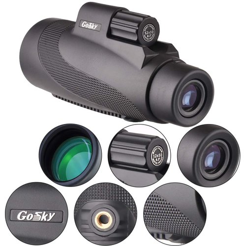 Gosky 12X50 High Power Prism Monocular Smartphone Holder and Handheld Tripod Kit- Waterproof/Fog-Proof/Shockproof Grip Scope -for Hiking,Hunting,Climbing,Birdwatching Watching Wildlife and Scenery