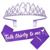 YARIEW 30th Birthday Decorations 30th Birthday Crown + 30 Talk Thirty To Me Birthday Sash + Pearl Pin Set, 30th Birthday Sash and Tiara for Women, 30th Birthday Gifts for Women