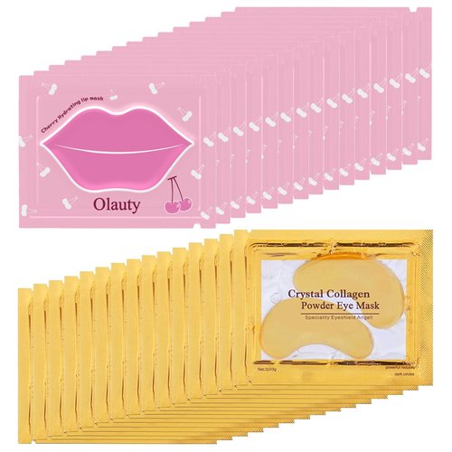 Flanoid 30 Pairs Lip Masks & Under Eye Patches,Cherry Lip Mask Used for Moisturize and Prevent Chapped Lips,24K Gold Eye Mask for Puffy Eyes and Dark Circles Treatment,Cherry Collagen Mask Set